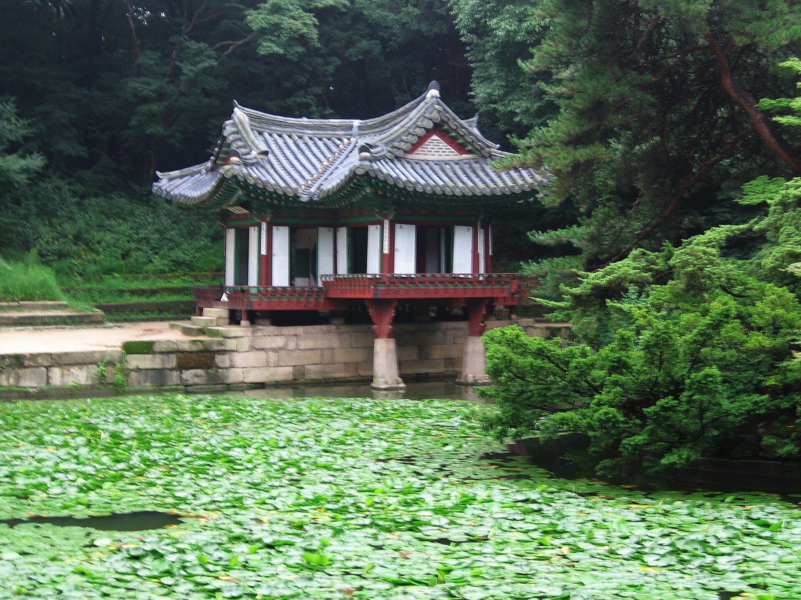 Buyongjeong pavilion over a lotus pond in the Secret Garden at Changdeokgung